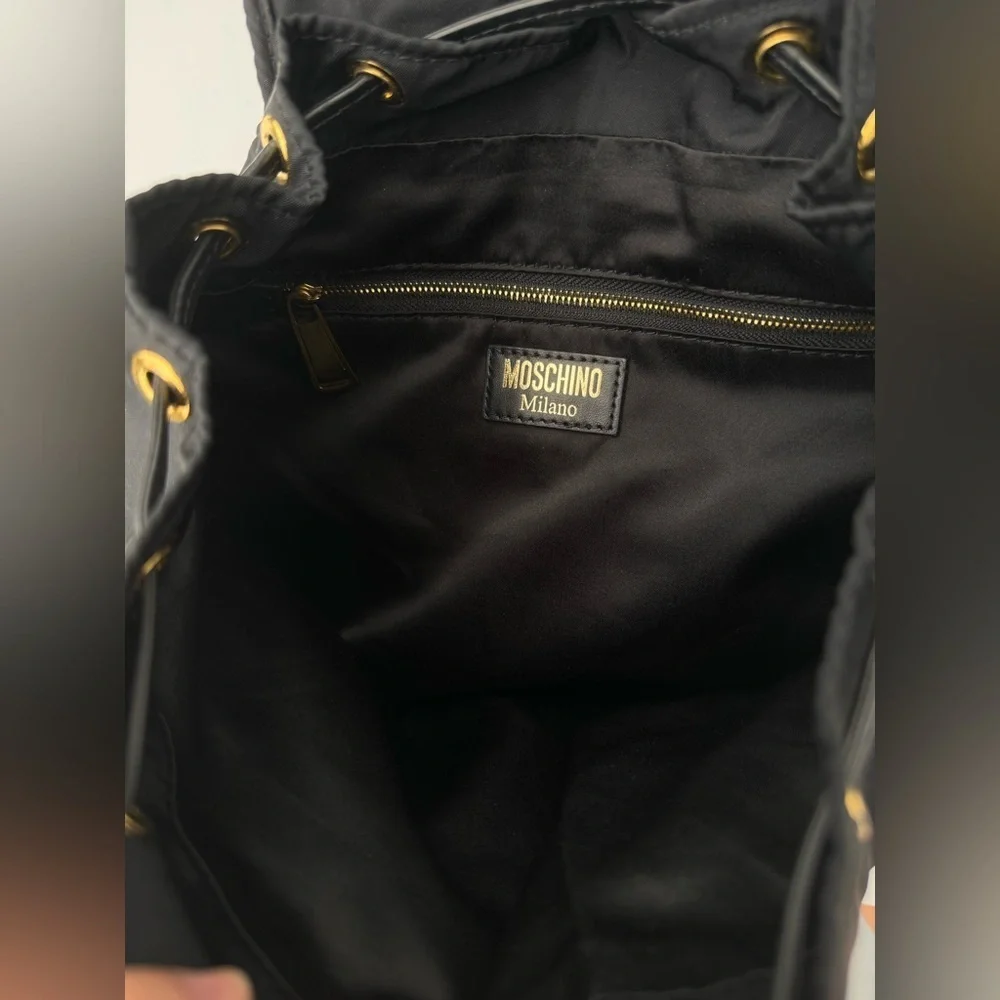 Moschino Couture Black Nylon Leather Gold Chain Backpack